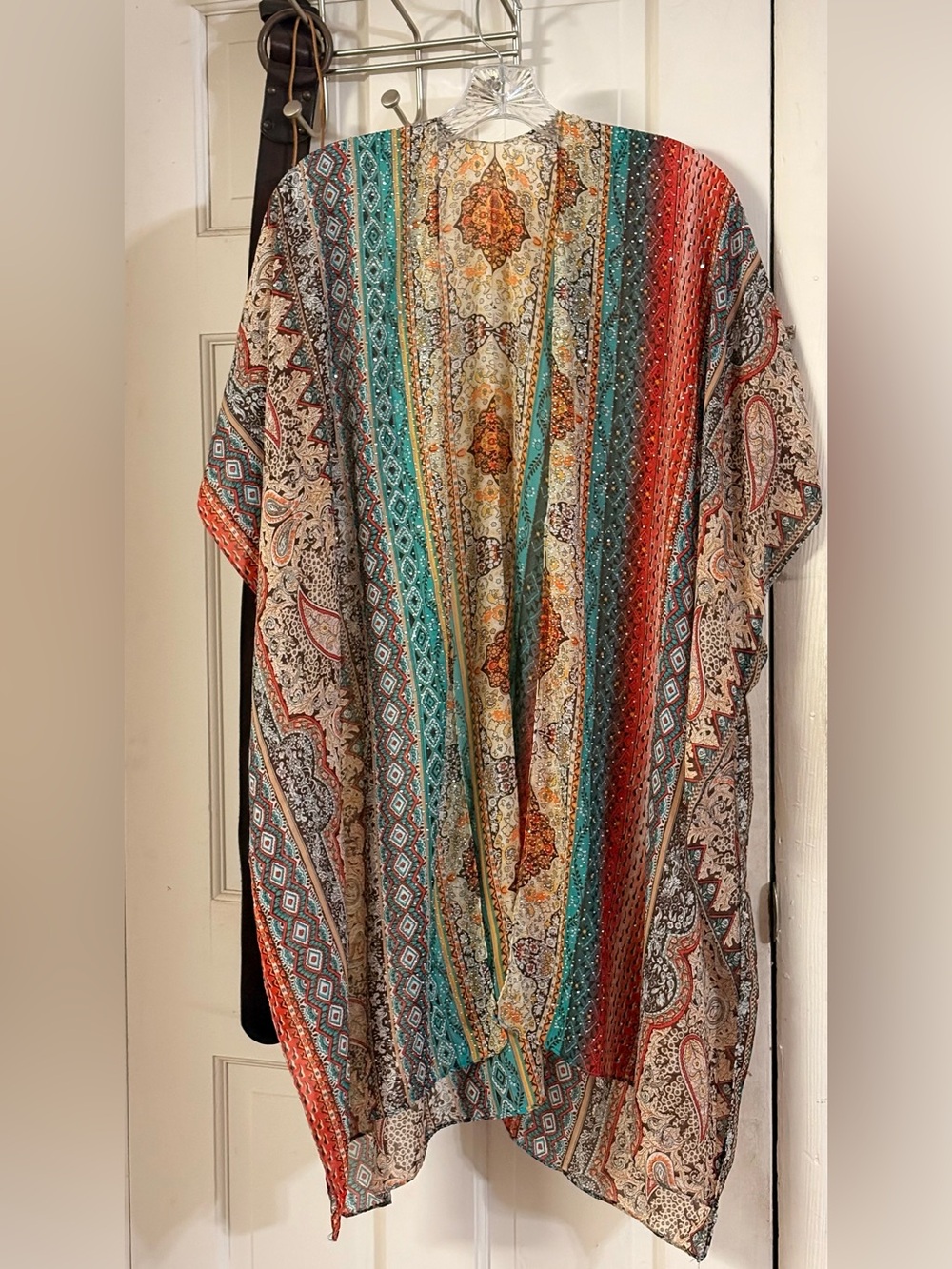 Boho Multicolor Paisley Shrug Kimono Cardigan - Lightweight Women's